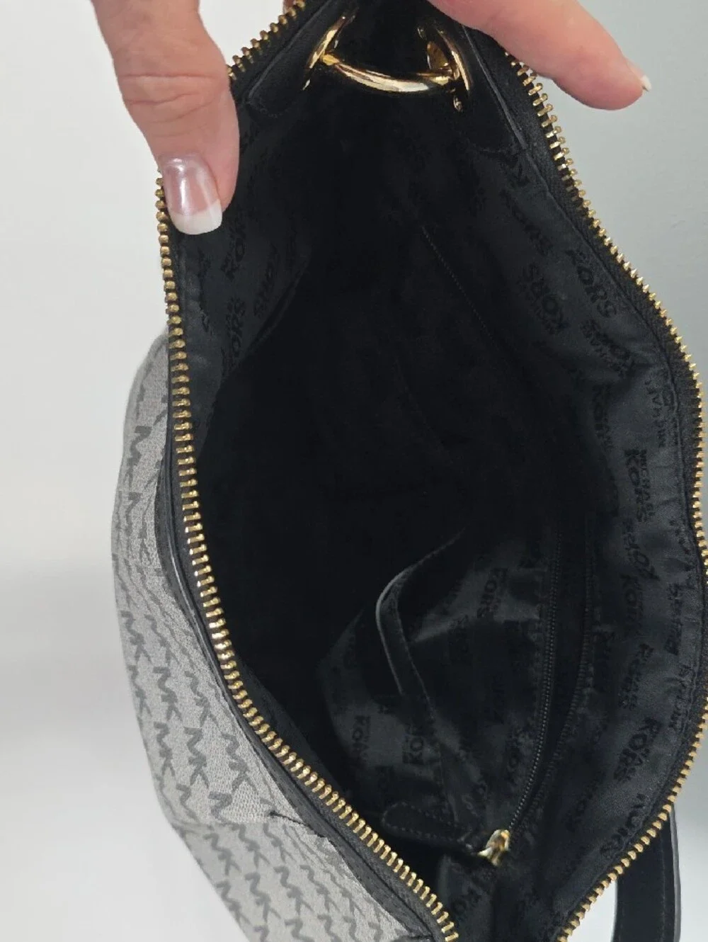 Michael Kors Gray MK Logo Hobo with Gold Hardware
